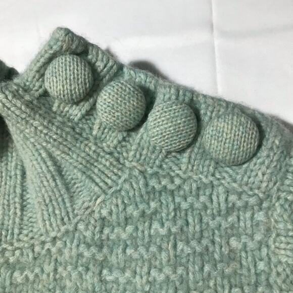 EMS womens S lambswool knit turtleneck sleeveless sweater mint green buttons - Picture 8 of 10